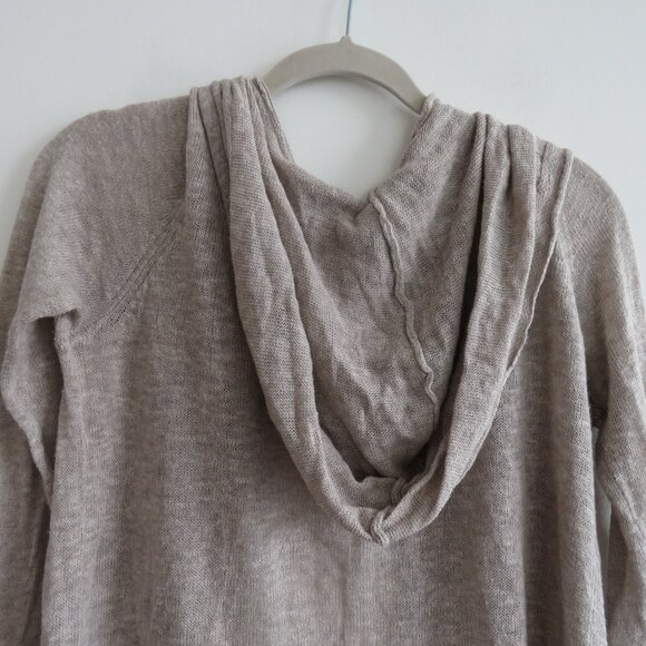 WHITE + WARREN Linen Knit Open Front Hooded Cardigan in Oatmeal Beachy Coastal - Picture 6 of 12